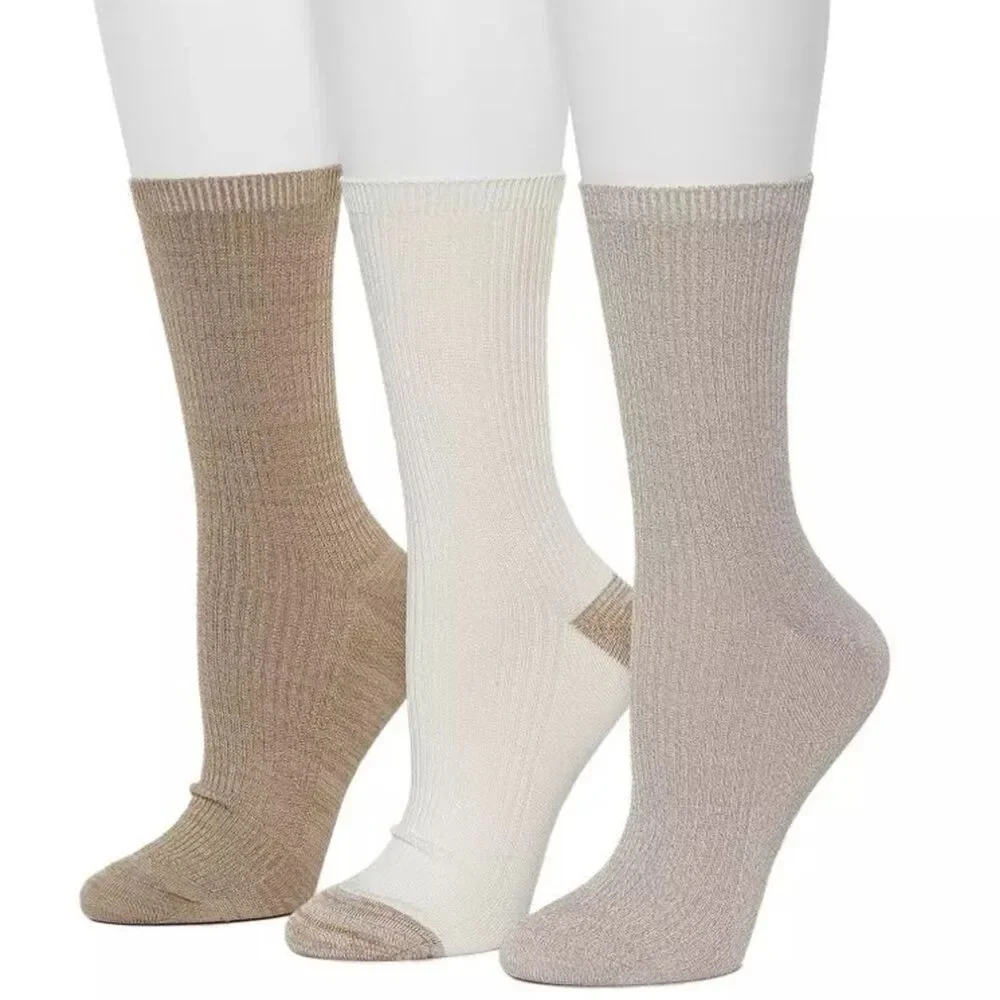 Cuddl Duds Plushfill 3-Pack Midweight Everyday Crew Socks NEW Taupe